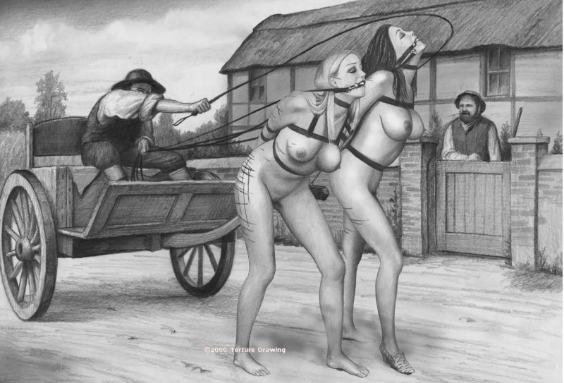 Бдсм рисунки, Голая.запряженная.в.повозку.рабыня, Бдсм арт