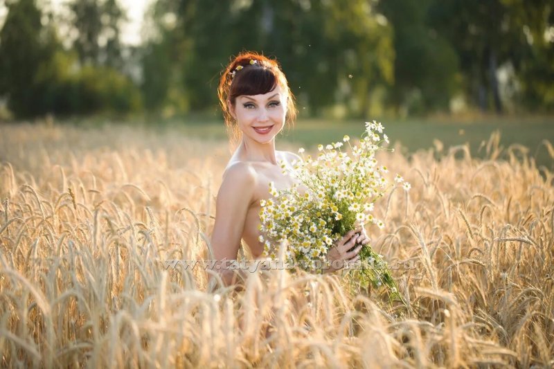 Фотосессии на природе, Девушка с букетом, Девушка с букетом ромашек